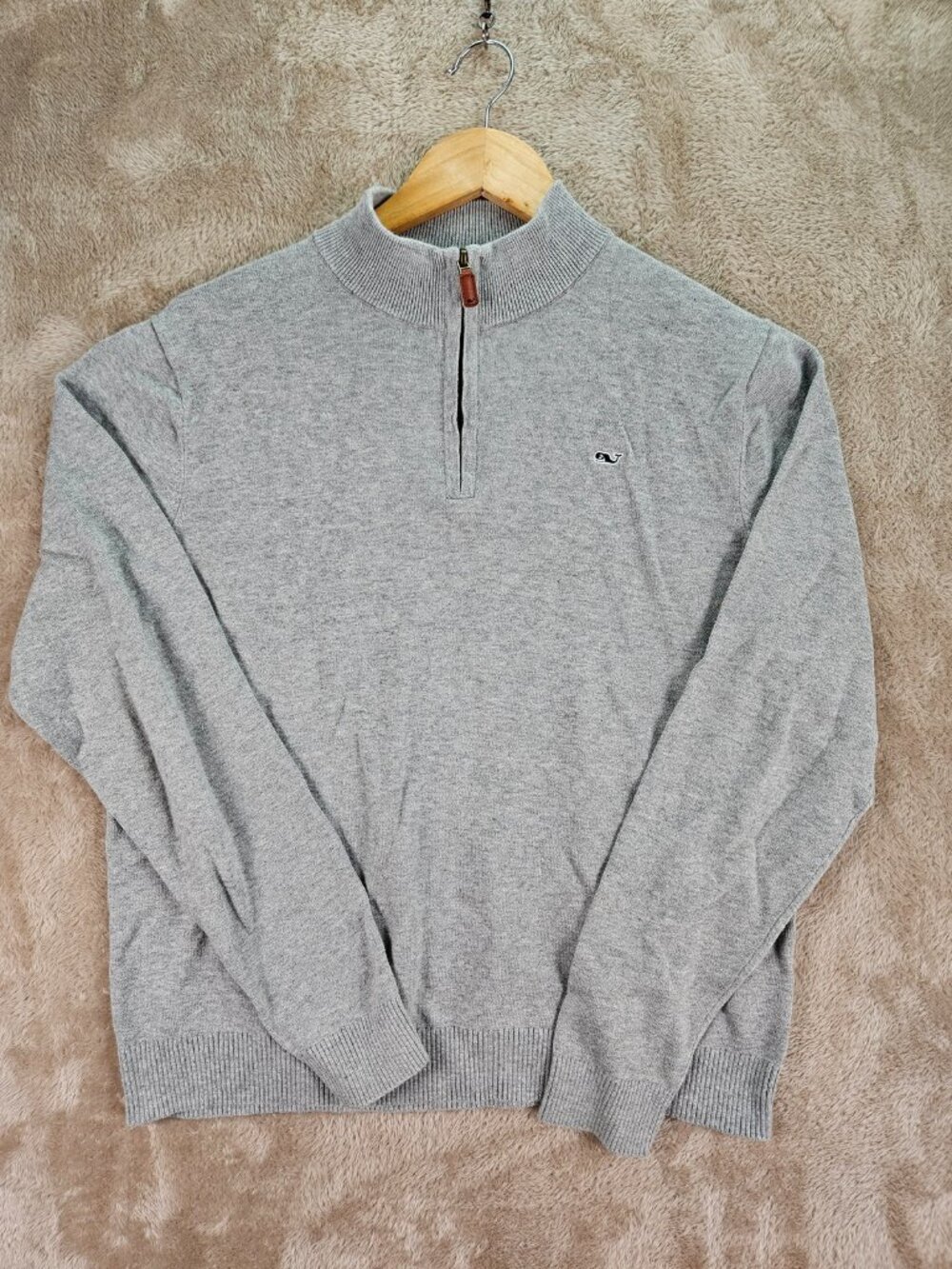 Vineyard Vines Saltwater Quarter-Zip Sweater Pullover Heather Gray Teen Size XL